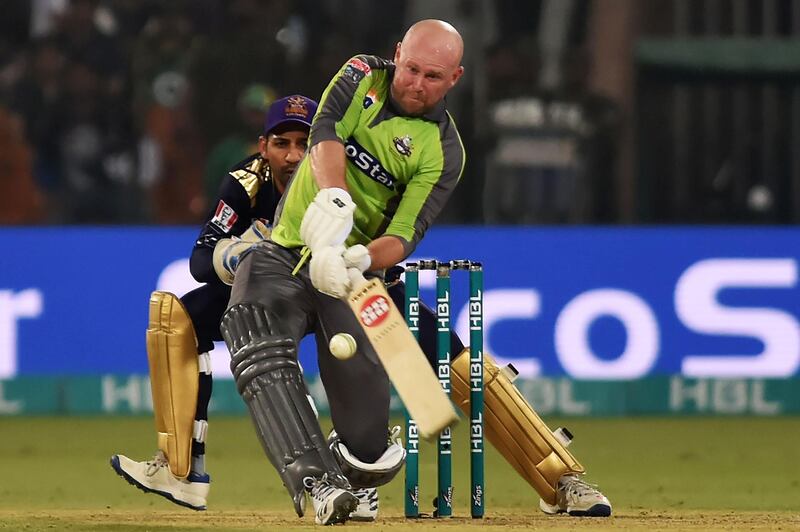 Ben Dunk plays a shot during the Pakistan Super League match between Lahore Qalandars and Quetta Gladiators. AFP