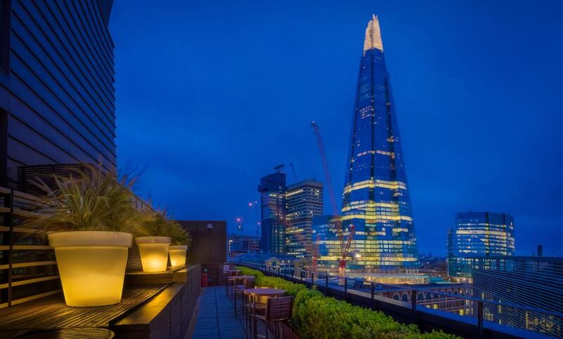 The 9th floor executive lounge terrace at Hilton London Tower Bridge. Courtesy Hilton