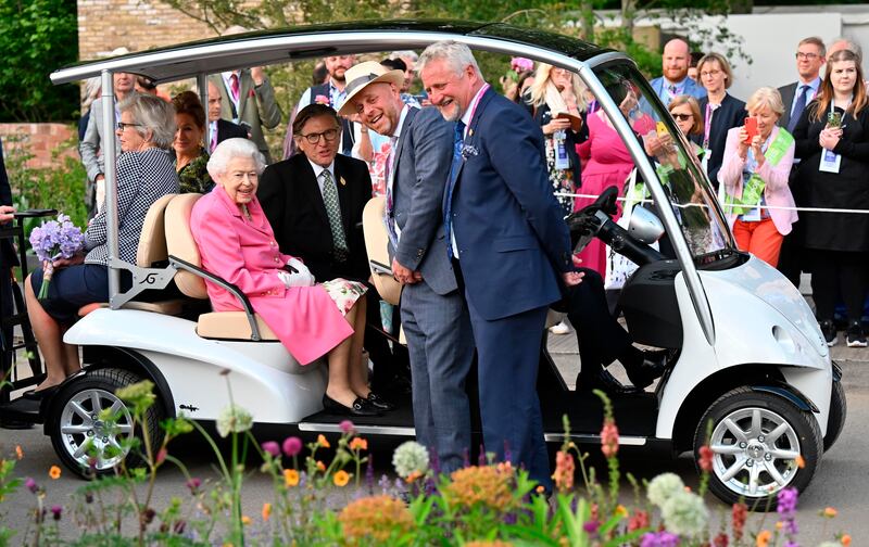 This year's visit to the Chelsea Flower Show is the first time in nearly a decade that Queen Elizabeth is believed to have used a buggy at an official engagement. AP