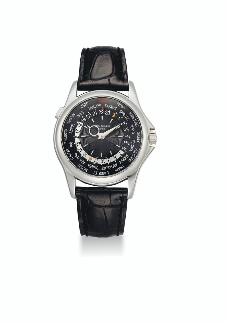 Patek Philippe Limited Edition, Dubai World Time. Manufactured in 2010. Price estimate: $120,000-220,000. Courtesy Christie's