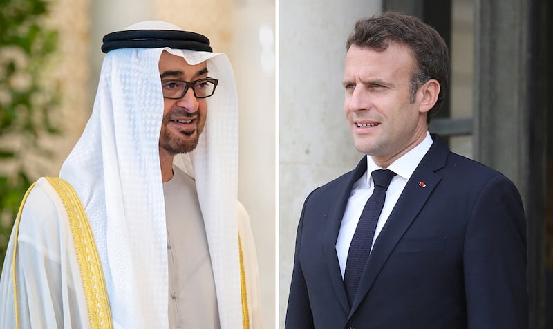 President Sheikh Mohamed held talks with French President Emmanuel Macron on Friday. UAE Presidential Court / AFP