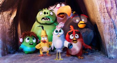 (L to R, front to back) Courtney (Awkwafina), Chuck (Josh Gad), Silver (Rachel Bloom), Red (Jason Sudeikis), Leonard (Bill Hader), Mighty Eagle (Peter Dinklage) and Bomb (Danny McBride) in Columbia Pictures and Rovio Animations' ANGRY BIRDS 2. Courtesy of Sony Pictures