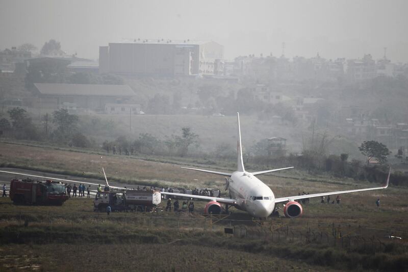 The Boeing 737 was removed without any damage to the aircraft, according to officials at Kathmandu's Tribhuvan International Airport. Niranjan Shrestha / AP Photo