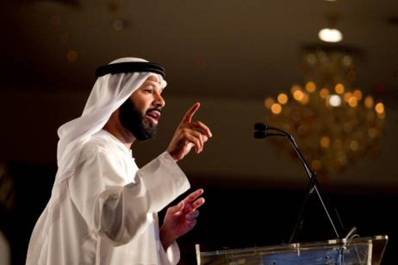 Dubai, Mar 11, 2012 --The head of Dubai's Real Estate Regulatory Authority, Marwan bin Ghalaita, gives a speech during the Middle East Facility Management Association conference at Dubai World Trade Centre, March 11, 2012. (Sarah Dea/ The National)