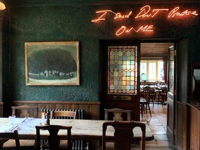 A series of neon works by Tracey Emin hang in The Gunton Arms in Norfolk. Photo: Christina Makris