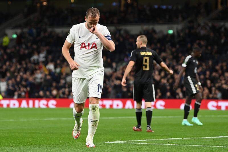 Harry Kane celebrates his hat-trick against Mura. Getty
