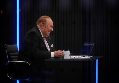 Presenter Andrew Neil prepares to broadcast from a studio during the launch event for new TV channel GB News in London, Sunday June 13, 2021. A new news channel launched on British television on Sunday evening with the aim of giving a voice â€œto those who feel sidelined or silenced.â€ GB News, which is positioning itself as a rival to the news and current affairs offerings of the likes of BBC and Sky News, denies it will be the British equivalent of Fox News. However, it clearly wants to do things differently. (Yui Mok/PA via AP)