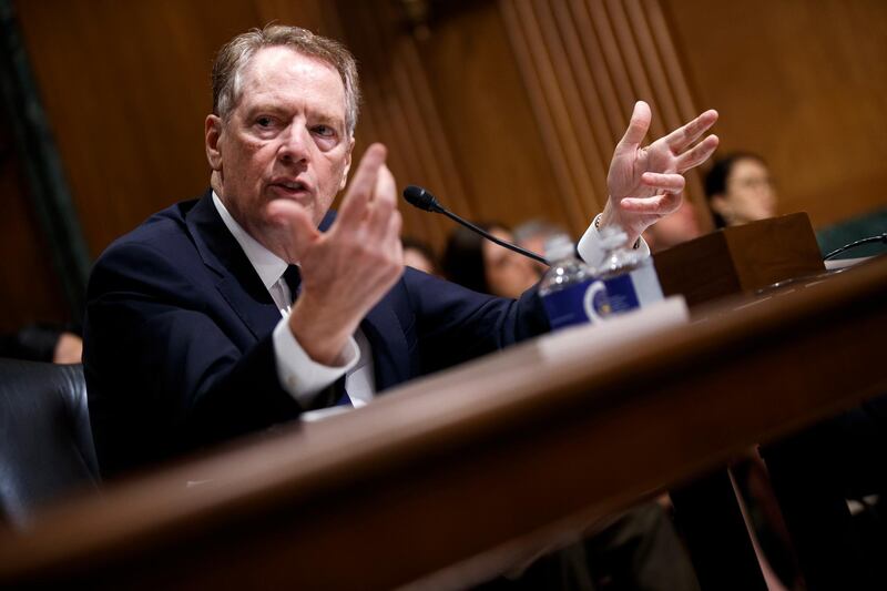 epa07656345 United States Trade Representative Robert Lighthizer testifies during the Senate Finance Committee's hearing on 'The President's 2019 Trade Policy Agenda and the United States-Mexico-Canada Agreement' on Capitol Hill in Washington, DC, USA, 18 June 2019. Just after the hearing began US President Donald J. Trump confirmed a meeting with Chinese President Xi Jinping during the G20 summit, held on 28 and 29 June in Japan.  EPA/SHAWN THEW