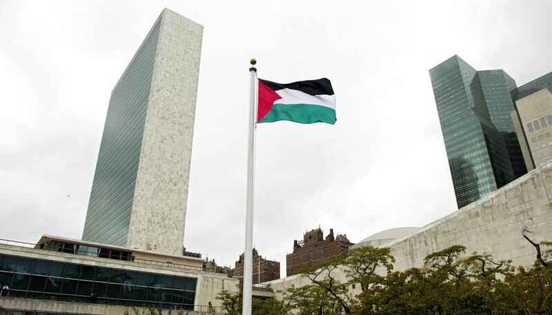 The Palestinian flag flies over the UN headquarters in New York for the first time on June 1, 2021.  EPA