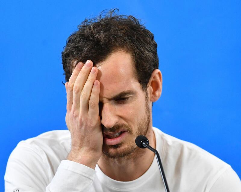 epa06415887 (FILE) - Britain's Andy Murray reacts during a media conference at the Brisbane International Tennis Tournament in Brisbane, Australia, 31 December 2017, (reissued 04 January 2018). According to media reports on 04 January 2018, Andy Murray, 30, will not take part in the upcoming Australian Open 2018 after failing to recover from a persistent hip injury.  EPA/DARREN ENGLAND  AUSTRALIA AND NEW ZEALAND OUT