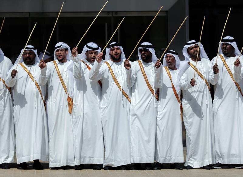 Dubai, United Arab Emirates, June 6, 2019.  Sheikh Hamdan and two of his brothers having a groom celebration at the Dubai World Trade Centre. --  Ayala group at the outdoor area of the event.
Victor Besa/The National
Section:   NA
Reporter: