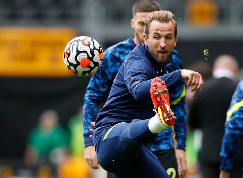 Harry Kane warms up for the match against Wolves on Sunday. Reuters