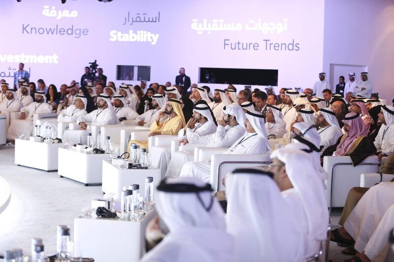 Sheikh Mohammed bin Rashid, Vice President and Ruler of Dubai, watches at the Arab Strategy Forum in Dubai. Ihsan Naji / Al Ittihad