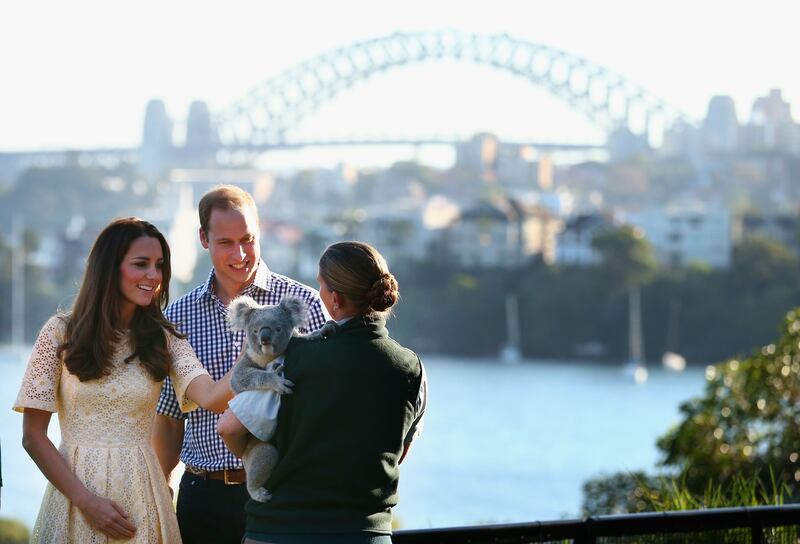 2014: Prince William and Kate meet a koala at Taronga Zoo in Sydney. The Duke and Duchess of Cambridge were on a three-week tour of Australia and New Zealand. Getty Images