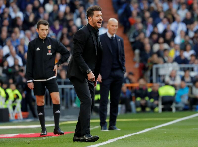 Atletico Madrid coach Diego Simeone reacts. Reuters