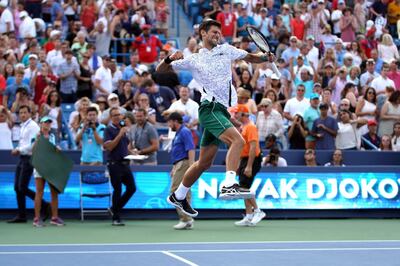 Aug 19, 2018; Mason, OH, USA; Novak Djokovic (SRB) reacts after defeating Roger Federer (SUI) during the finals in the Western and Southern tennis open at Lindner Family Tennis Center. Mandatory Credit: Aaron Doster-USA TODAY Sports      TPX IMAGES OF THE DAY