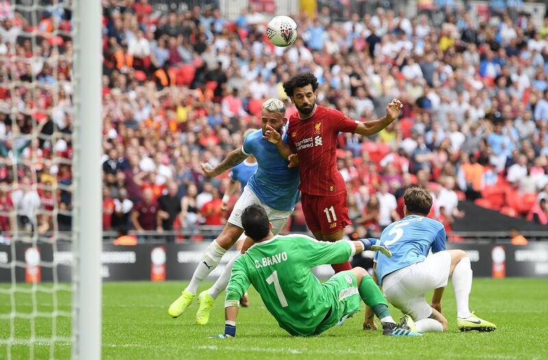 Mohamed Salah heads towards goal in the final minute. Getty Images