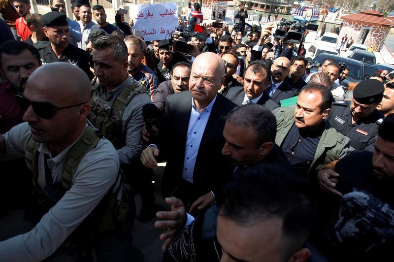 Iraqi President Barham Salih arrives at Mosul. Reuters