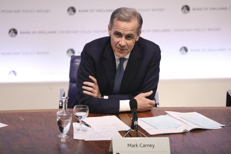 Mark Carney, governor of the Bank of England (BOE), gestures reacts during the bank's Monetary Policy Report news conference in the City of London, U.K., on Thursday, Jan. 30, 2020. The BOE kept interest rates on hold in Carney's final meeting, waiting for more evidence of economic rebound before supporting it with a cut. Photographer: Chris Ratcliffe/Bloomberg