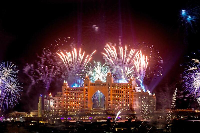 This year’s record-breaking fireworks display at Atlantis, The Palm. Luxury hotel rooms in Dubai are selling out early to those hoping for a close-up view of this New Year’s Eve pyrotechnics and celebrations.