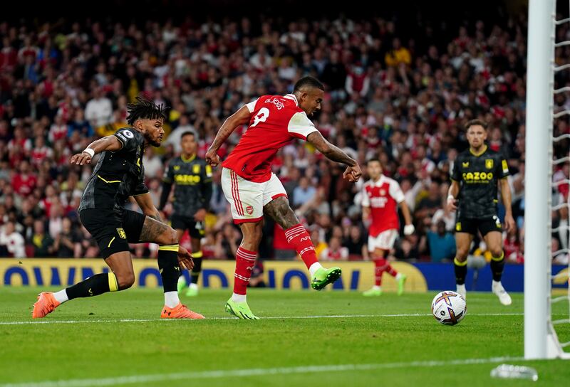 Gabriel Jesus scores at the Emirates Stadium. PA