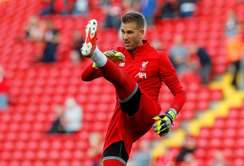 Soccer Football - Premier League - Liverpool v Norwich City - Anfield, Liverpool, Britain - August 9, 2019  Liverpool's Adrian during the warm up before the match   REUTERS/Phil Noble  EDITORIAL USE ONLY. No use with unauthorized audio, video, data, fixture lists, club/league logos or "live" services. Online in-match use limited to 75 images, no video emulation. No use in betting, games or single club/league/player publications.  Please contact your account representative for further details.