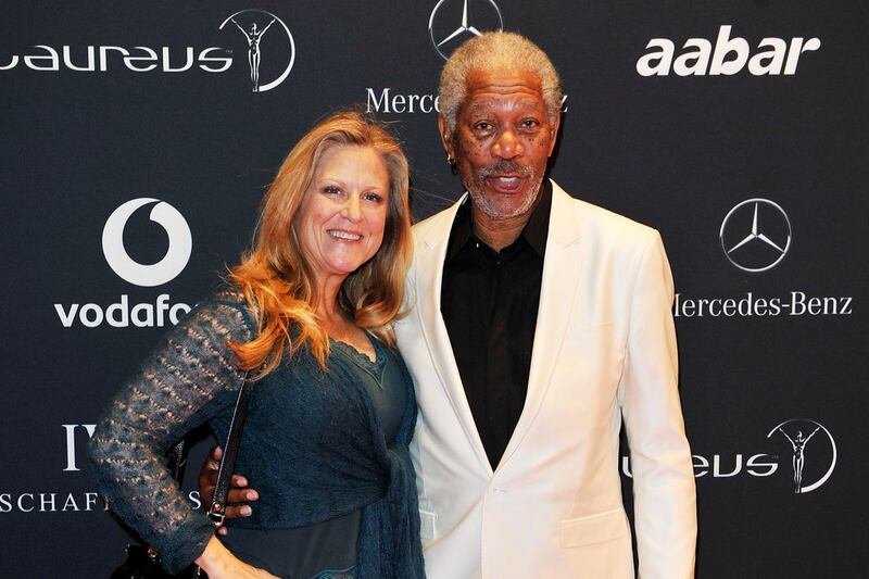 ABU DHABI, UNITED ARAB EMIRATES - FEBRUARY 06: Actor Morgan Freeman and guest arrive for the Laureus Welcome Party as part of the 2011 Laureus World Sports Awards at Cipriani Yas Island on February 6, 2011 in Abu Dhabi, United Arab Emirates.  (Photo by Gareth Cattermole/Getty Images for Laureus) *** Local Caption *** Morgan Freeman