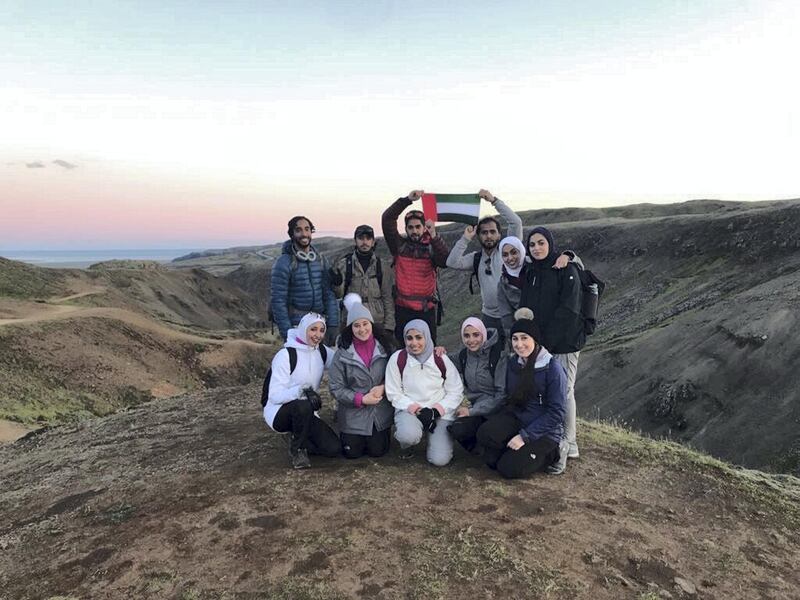 A group of 11 Emirati students travel to Iceland to learn about clean and sustainable energy. Courtesy Aysha AlRumaithi