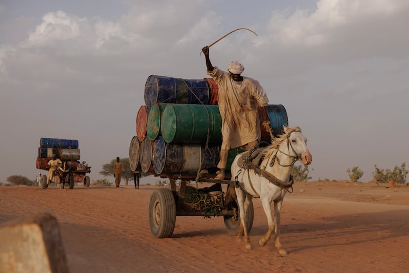 Goods move across the border between Sudan and Chad, where hundreds of thousands of Sudanese from the Darfur region have taken refuge from the war in their country. Getty Images