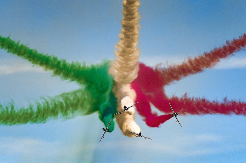 The Italian Air Force's aerobatic team performs in Kuwait City, Kuwait. AFP