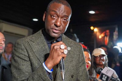 Yusef Salaam speaks to supporters and the media after winning a New York City Council seat. AFP