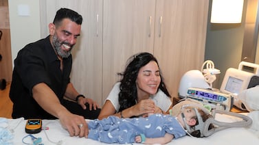 Aziz Rizk and his wife Caroline are trying to help raise funds for their nine-month-old son Jayden, who is suffering from SMA type 1, in Dubai. Pawan Singh / The National