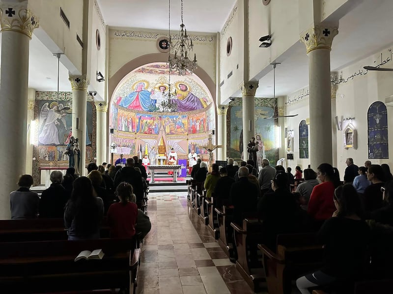 Catholics in Gaza attend a mass at the Holy Family Church. Photo: Holy Family Church