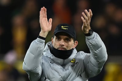 Chelsea coach Thomas Tuchel applauds after the win at Norwich. AFP