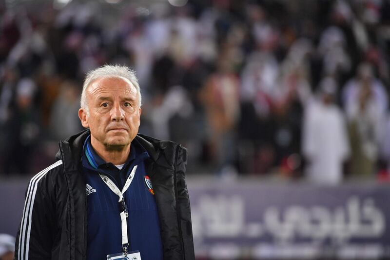 The UAE's Italian coach Alberto Zaccheroni looks on during the Gulf Cup of Nations 2017 final football match between Oman and the UAE at the Sheikh Jaber al-Ahmad Stadium in Kuwait City on January 5, 2018. / AFP PHOTO / GIUSEPPE CACACE