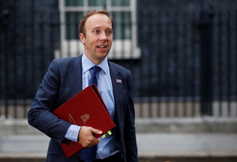 Britain's Secretary of State for Health Matt Hancock walks outside Downing Street in London, Britain, September 2, 2019. REUTERS/Henry Nicholls