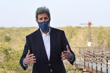 US Special Presidential Envoy for Climate John Kerry, at Jubail Mangrove Park in Abu Dhabi in April.