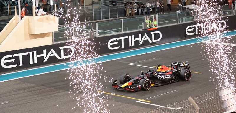 Rd Bull's Max Verstappen crosses the finish line to win the Abu Dhabi Grand Prix. EPA