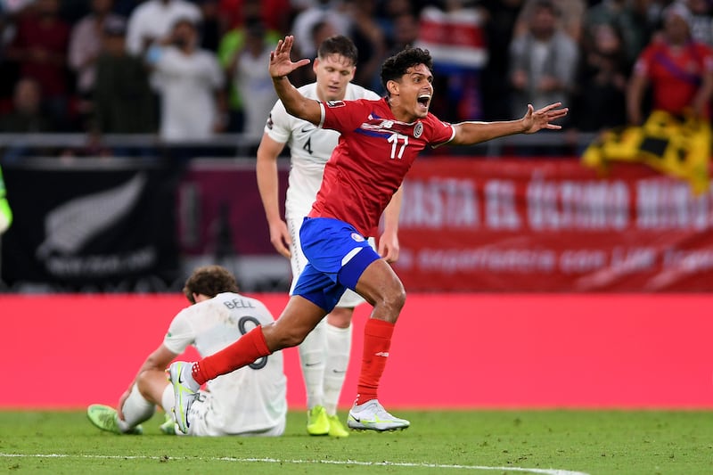 Yeltsin Tejeda of Costa Rica celebrates after beating New Zealand. Getty