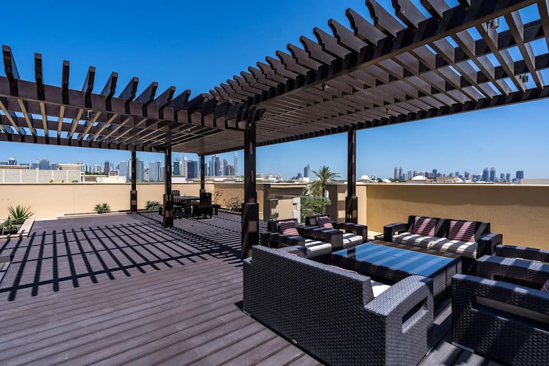 The roof terrace has views of the Dubai skyline.