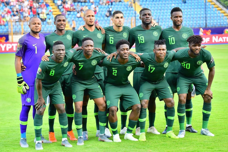 The Nigeria team pose before kick off. AFP