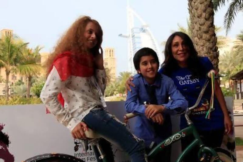 From left, Waad Mohammed, Abdullrahman Al Gohani and Haifaa Al Mansour Satish Kumar / The National