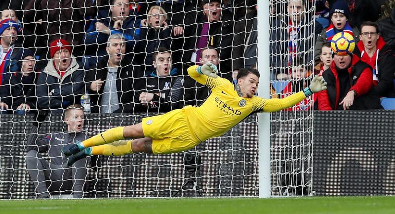 Manchester City's Ederson in action against Crystal Palace in the English Premier League. David Klein / Reuters