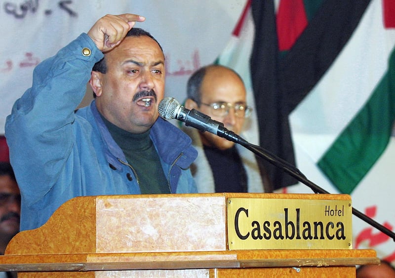 Barghouti during a rally in the West Bank town of Ramallah in January 2001. AFP