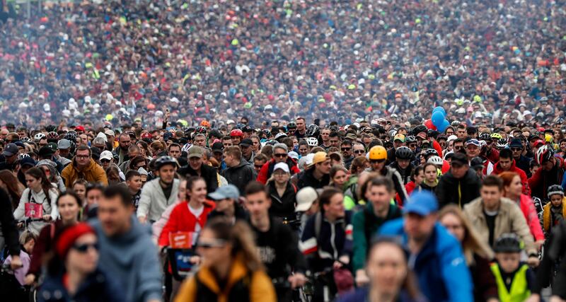 Thousands attend the Moscow Spring Bicycle Festival. EPA