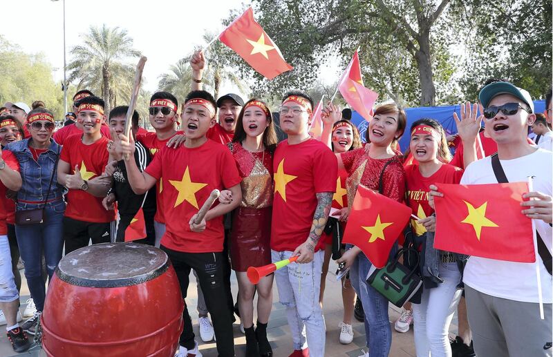 ABU DHABI , UNITED ARAB EMIRATES , January 8 ��� 2019 :- Vietnam fans before the start of AFC Asian Cup UAE 2019 football match between IRAQ vs. VIETNAM held at Zayed Sports City in Abu Dhabi. ( Pawan Singh / The National ) For News/Sports