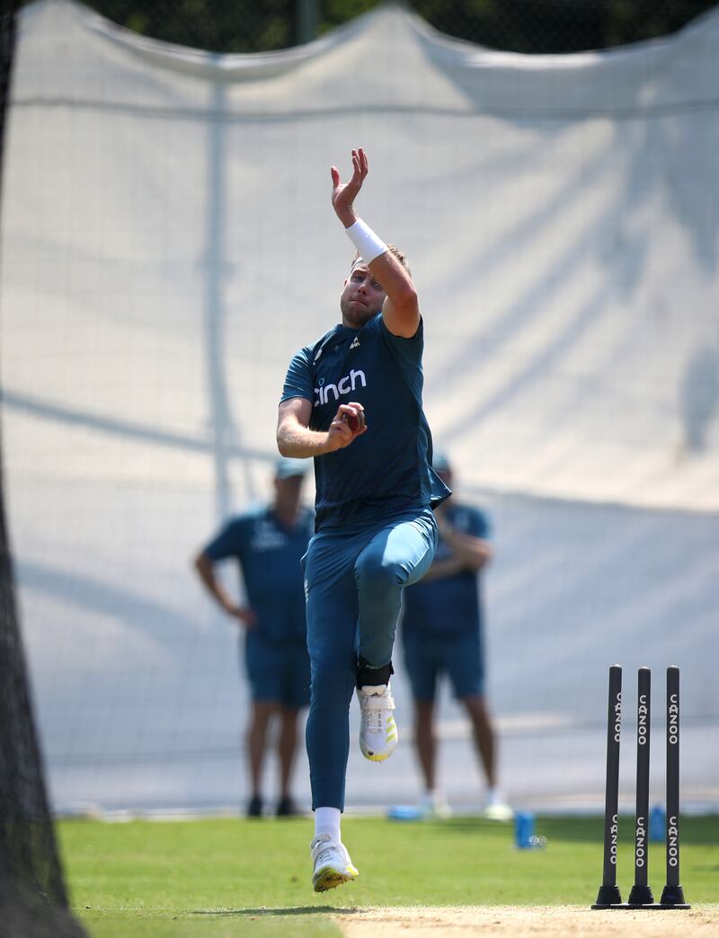 England seamer Stuart Broad bowling during training ahead of the first Ashes Test at Edgbaston on Friday. PA