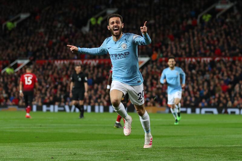 Bernardo Silva of Manchester City celebrates after scoring his team's first goal at Old Trafford. Catherine Ivill / Getty Images