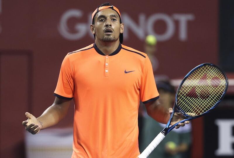 Australia's Nick Kyrgios reacts after getting a point against Gael Monfils of France during the semi-final match of Japan Open tennis championships in Tokyo on October 8, 2016. Koji Sasahara / AP Photo