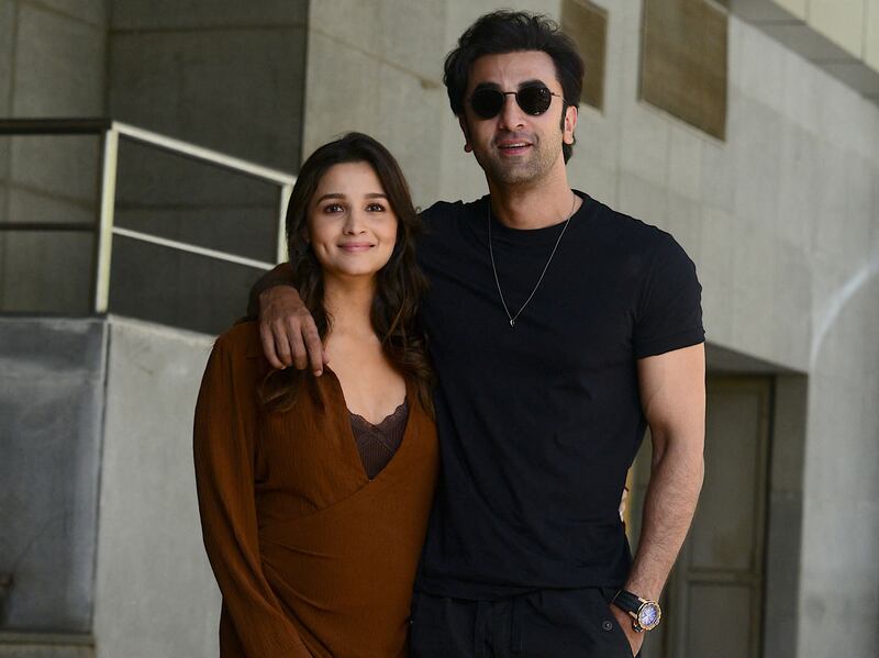 Bollywood actors Ranbir Kapoor and Alia Bhatt at a promotional event for their upcoming Hindi film ‘Brahmastra: Part One — Shiva’ in Mumbai. All photos: AFP